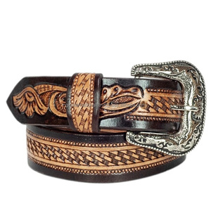 Western <b>Leather</b> <b>Tooling</b> Belt One Piece Durable Cowhide Unisex Top Grain Cowboy Cowgirl Belts at Cheap Price - Product Image 4