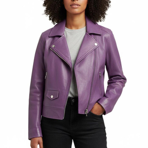 Breathable Quick Women Winter Wear Purple Sheep Skin Biker Fashion Slim Fit Regular Coat Customized Wholesale Supplier - Product Image 1