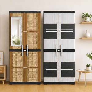 Naiba Deluxe Long Door Plastic Wardrobe <b>Cabinet</b> with Rattan Style Rounded-Panel Hinged Doors for Bedroom Storage - Product Image 3