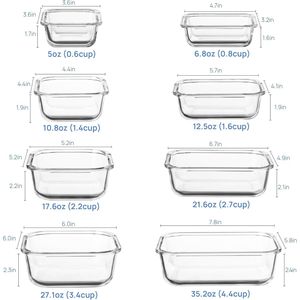 Set di 8 Contenitori in Vetro da 220ml per Alimenti con Coperchi Ermetici, Adatti per Microonde e Forno, Ideali per Zucchero - Product Image 2