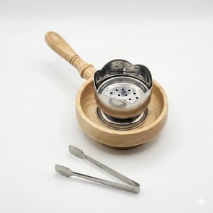 Brûleur à oud en bois de qualité supérieure avec insert métallique et pince, diffuseur de bakhoot islamique fait main, pièce décorative pour une utilisation toute l'année - Product Image 1