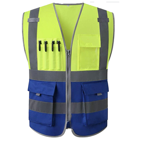 Chaleco de Seguridad Reflectante de Alta Visibilidad, Ropa de Trabajo de Poliéster con Bolsillos y Cierre de Cremallera, Unisex, Azul Gris - Product Image 2