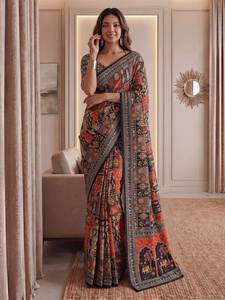 Sari Tradicional Indio de Seda con Estampado Digital y Parches Multicolores para Bodas y Eventos Festivos para Mujer - Product Image 2
