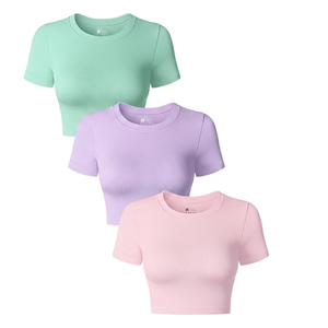 Hot Selling Scoop Neck Seamless Spandex/Nylon Skinny Fit Crop <b>Tops</b> for Women Fitness Breathable - Product Image 2