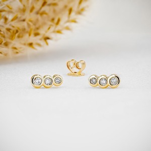 Solid 14K Gold Lab Grown Diamond Trio Bezel Set Stud <b>Earrings</b> for Women-Wedding Anniversary Party Elegant Jewelry - Product Image 4