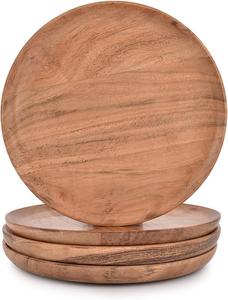Premium Acacia Wood Round Dinner <b>Plate</b> Handmade Eco Friendly Wooden Serving <b>Plate</b> Restaurant Tableware Kitchen Dining <b>Plate</b> - Product Image 4