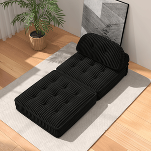 Chaise Longue Convertibile in Velluto a Coste con Design Trapuntato, Supporto Completo in Schiuma, Letto Pieghevole e Cuscino ad Arco Regolabile - Product Image 2