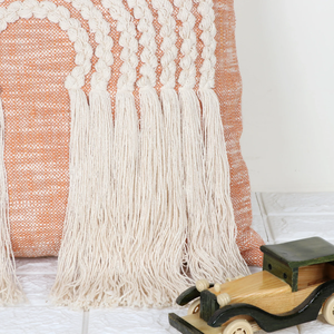 Hand Tufted Crewel Texture Boho Ivory and Orange Fringe Cushion Cover Handmade <b>Decorative</b> <b>Pillow</b> Case for Sofa Bedroom Living - Product Image 6