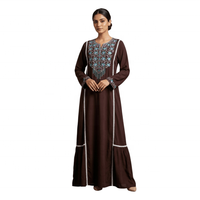Robe Abaya Arabe Élégante en Viscose Maxi, Modeste, Respirante, Unie et Brodé, à Manches Longues, pour Usage Quotidien et Plage, Toutes Saisons