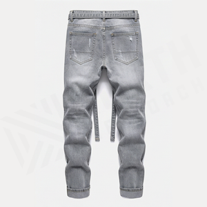 Jean en denim déchiré coupe slim pour homme, taille mi-haute, en coton, style décontracté automne - Product Image 2