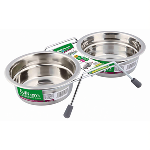 Mangeoire double pour animaux de compagnie en acier inoxydable 0,45 L 13 cm anti-vibration gris - Product Image 3