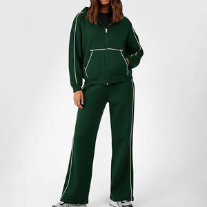 High Quality Women Two Piece Tracksuit Set <b>Hooded</b> <b>Zip</b> Jacket Solid Flared Pants Custom Sports Training Sweatsuit - Product Image 5