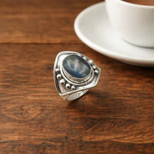 925 Sterling Silver Blue Kyanite Statement <b>Ring</b> for Women Vintage <b>Boho</b> Gemstone Rose Gold & Yellow Gold Plated Handmade Jewelry - Product Image 1