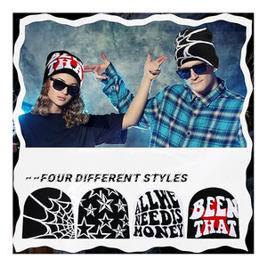 Beanie Double Sided Graphic Knitted Beanie for <b>Men</b> and Women Stylish Warm Acrylic <b>Winter</b> <b>Hat</b> Reversible Design Streetwear - Product Image 2