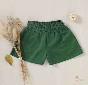 Pantalones Cortos Casuales para Niños Pequeños, 100% Algodón, Colores Sólidos, Cintura Elástica con Volantes, Cierre de Cremallera, Secado Rápido - Product Image 3