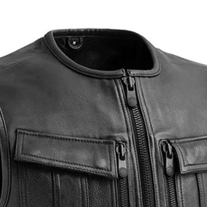Chaleco de Motociclista de Cuero Genuino y Lona para Hombre, Transpirable, Color Negro Sólido, Sin Mangas, Precio Económico, Última Tendencia - Product Image 5