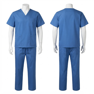 Uniformes Médicos Unisex de Primera Calidad, 180 GSM, Algodón y Poliéster, Cuello en V, Color Azul Cielo, para Uso Hospitalario, con Logotipo Bordado Personalizado - Product Image 1
