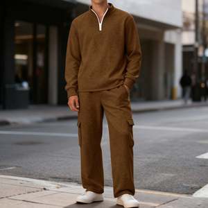 2 Piece Sweatsuits Sets Winter Fleece Quarter-<b>Zip</b> Athletic Jacket Cargo Sweatpants Elastic Waist Straight Leg Sweatsuit for Men - Product Image 2