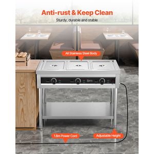 Scaldavivande Elettrico Commerciale a Vapore con 3 Controlli di Temperatura Manuali Indipendenti, 450W, 3 Vasche in Acciaio Inox per Buffet e Catering - Product Image 5