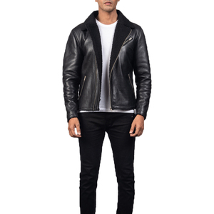 Chaqueta de Motociclista de Cuero Negro para Hombre, Marca Afernon Industry, Forro de Poliéster, Impermeable, Cierre de Cremallera, Cuello Plegable, Otoño - Product Image 4