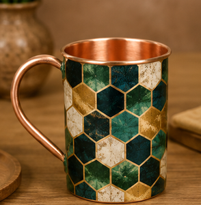 <b>Copper</b> <b>Mugs</b> Hexagon Pattern Bohemian Style Drinkware Home Decor Handle Design Geometric Emerald Hexagon Honeycomb <b>Copper</b> <b>Mug</b> - Product Image 1