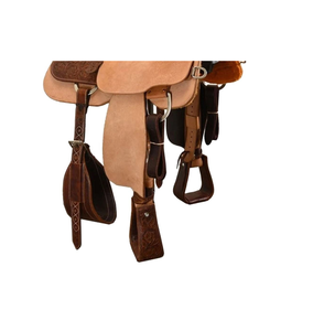 Selle de cheval Western en cuir brun brut avec décorations florales, siège rigide, ensemble de sellerie 10" - 18" - Product Image 3