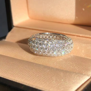 Moissanite Round Cut Full Eternity Wedding Band <b>Ring</b> For Unisex original 925 Silver Fine For Bridal Promise Gift For Lovers - Product Image 1