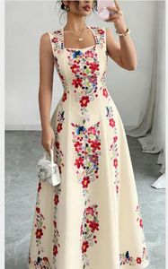 Vestido Maxi Elegante Color Crema con Bordado Floral Multicolor, Cuello Cuadrado y Sin Mangas para Mujer, Gran Venta 2026 - Product Image 2