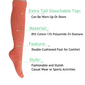 Light Orange Cotton <b>Knee</b>-<b>High</b> Slouch <b>Socks</b> for Women 6 Pairs-Shoe Size 5 to 10 - Product Image 6