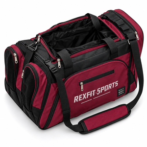 Sac de sport REXFIT SPORTS noir et marron, sac de transport sportif avec poche en maille ventilée, sangle détachable, étiquette personnalisée - Product Image 1