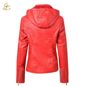 เสื้อแจ็คเก็ตไหมพรมผ้าฝ้าย/ใยไผ่สีแดงแบบมีฮู้ดสำหรับผู้หญิงรุ่นใหม่ล่าสุด สไตล์สตรีทแวร์ทันสมัย กันน้ำ แห้งเร็ว - Product Image 2