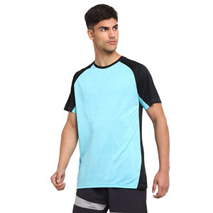 <b>Mens</b> Light Blue and Black Raglan Sleeve T-<b>Shirt</b> Short Sleeve Color Block Active Crew Neck Cotton Top Custom Logo OEM ODM - Product Image 3