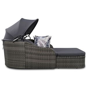 Lit de repos double réglable pour extérieur de 79,9 po en rotin PE blanc avec coussin gris et abri solaire - Product Image 2