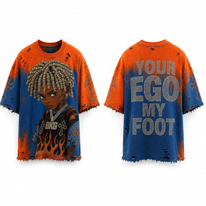 T-shirt Homme Oversize Orange Bleu Tie-Dye Manches Courtes Col Rond Imprimé Personnage Style Urbain Coupe Jersey Longueur Standard - Product Image 1
