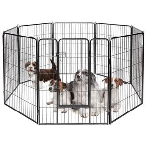 Recinto per Animali Domestici a 8 Pannelli, Robusto, Altezza 48 Pollici, Impermeabile, in Ferro, con Porta, Design Solido - Product Image 1