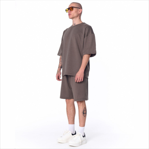 Men's Solid Color Cotton Knitted Crew Neck T-Shirt <b>Set</b> Casual Summer Wear Breathable Oversized Fit <b>Short</b> Sleeve <b>Top</b> <b>And</b> <b>Shorts</b> - Product Image 4