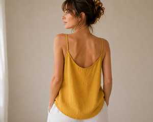 Débardeur en coton vert pour femme, col rond, style minimaliste, respirant, tissé, couleur unie, vêtement décontracté - Product Image 4