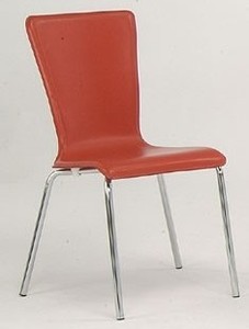 Chaise de salle à manger empilable moderne en similicuir rouge avec pieds chromés, rembourrée, pour cuisine, salle à manger, mobilier de maison - Product Image 1