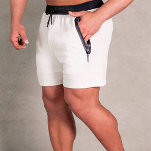 Shorts Bermuda Homme en Coton Gris Clair Uni avec Cordon de Serrage, Taille Mi-Haute, Décontracté, Respirant, Tissu Tissé - Product Image 3