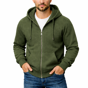 Sweat à capuche zippé intégral personnalisé pour homme en polaire épaisse, coupe ajustée, veste zippée épaisse, couleur unie décontractée, style streetwear - Product Image 5