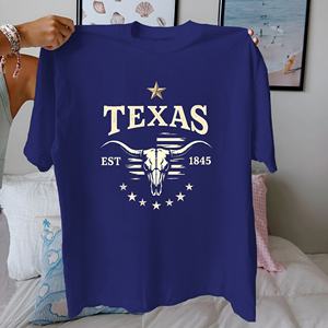 T-shirt décontracté pour femme en coton tricoté à 100 % avec imprimé crâne de Longhorn, coupe confortable - Product Image 3