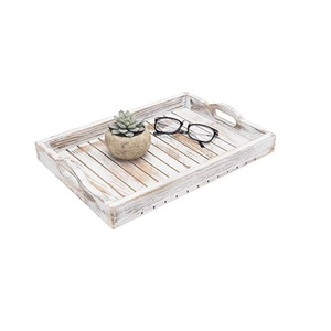 Plateau de petit-déjeuner en bois naturel fait main, plateau de service rustique avec poignées pour café, thé, nourriture, collations, repas, maison - Product Image 1