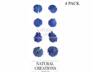 925 <b>Sterling</b> <b>Silver</b> Natural Azurite Rough Butterfly Lock <b>Stud</b> Earrings Fashion Trendy Dainty Prong Setting Pack of 4 Pairs - Product Image 2