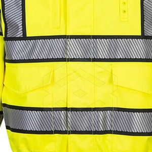 Hi Vis Safety Bomber para hombres impermeable, reflectante ANSI Clase 3 Chaqueta de lluvia de invierno con rompevientos con capucha desmontable - Product Image 6