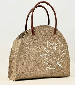 Bolso de Mano de Seagrass Hecho a Mano Directo de Fábrica al por Mayor, Forma de Media Luna con Bordado de Hojas, Bolso Ecológico de Moda, Listo para Enviar - Product Image 2