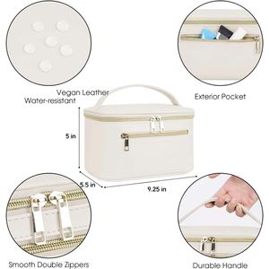 Trousse de Maquillage de Voyage en Cuir Végan pour Femme, Organisateur de Pinceaux Cosmétiques Breveté en Blanc Laiteux - Product Image 2