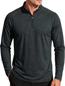Men's Dark Gray Quarter-Zip Long Sleeve Knitted Polyester Shirt <b>Sweat</b>-Wicking Breathable Quick Dry Sporty <b>Top</b> - Product Image 4