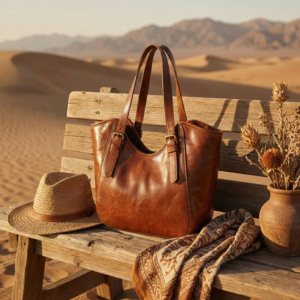 Brown Full-Grain <b>Leather</b> Tote Bag – Minimalist Everyday Shoulder <b>Purse</b> Large <b>Leather</b> Bucket Bag, Handmade Minimal Satchel, Every - Product Image 4