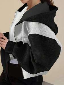 Sweat-shirt à capuche zippé pour femme, deux tons, en molleton doux, décontracté, pour tous les jours, veste tendance hiver - Product Image 2