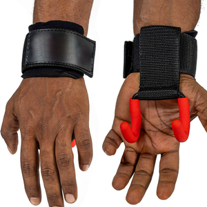 <b>Weight</b> Lifting Hooks with Wrist Support Outdoor Bodybuilding Adjustable Rubber Padded Comfort Professional Made IN Pakistan - Product Image 5